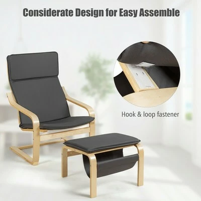 Costway Relax Lounge Chair & Padded Ottoman Set w/ Magazine Rack Beige 11 Costway Relax Lounge Chair & Padded Ottoman Set w/ Magazine Rack Beige - Image 9