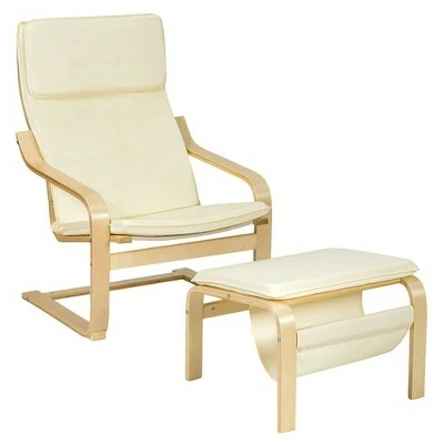 Costway Relax Lounge Chair & Padded Ottoman Set w/ Magazine Rack Beige 13 Costway Relax Lounge Chair & Padded Ottoman Set w/ Magazine Rack Beige - Image 11