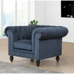 Grand Wyatt Velvet Armchair Dark Blue - Abbyson Living