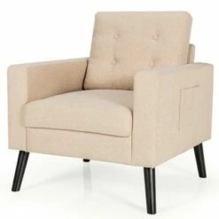 Costway Set of 2 Upholstered Accent Chair Single Sofa Armchair w/ Wooden Legs -Living Room Chairs store unnamed file 5745