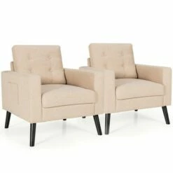 Costway Set of 2 Upholstered Accent Chair Single Sofa Armchair w/ Wooden Legs -Living Room Chairs store unnamed file 5749
