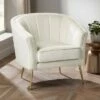 55 Downing Street Leighton White Velvet and Gold Tufted Accent Chair