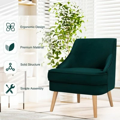 Costway Accent Chair Velvet Upholstered Single Sofa with Rubber Wood Legs PinkGreenGrey 8 Costway Accent Chair Velvet Upholstered Single Sofa with Rubber Wood Legs PinkGreenGrey - Image 6