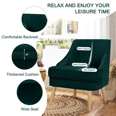 Costway Accent Chair Velvet Upholstered Single Sofa with Rubber Wood Legs PinkGreenGrey 9 Costway Accent Chair Velvet Upholstered Single Sofa with Rubber Wood Legs PinkGreenGrey - Image 7