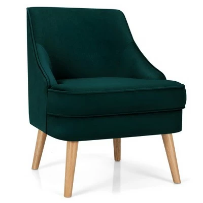 Costway Accent Chair Velvet Upholstered Single Sofa with Rubber Wood Legs PinkGreenGrey 12 Costway Accent Chair Velvet Upholstered Single Sofa with Rubber Wood Legs PinkGreenGrey - Image 10