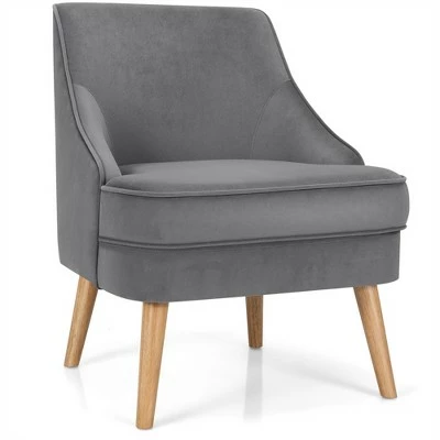 Costway Accent Chair Velvet Upholstered Single Sofa with Rubber Wood Legs PinkGreenGrey 13 Costway Accent Chair Velvet Upholstered Single Sofa with Rubber Wood Legs PinkGreenGrey - Image 11