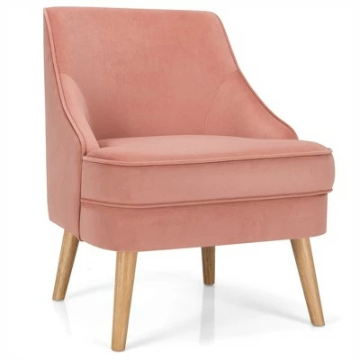 Costway Accent Chair Velvet Upholstered Single Sofa with Rubber Wood Legs PinkGreenGrey 14 Costway Accent Chair Velvet Upholstered Single Sofa with Rubber Wood Legs PinkGreenGrey - Image 12
