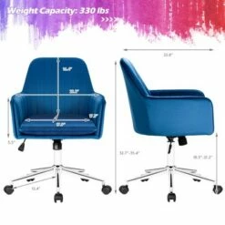 Costway Velvet Accent Office Armchair Adjustable Swivel Removable Cushion PinkBlueGrey -Living Room Chairs store unnamed file 5949