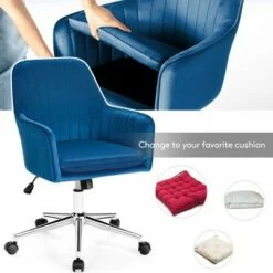 Costway Velvet Accent Office Armchair Adjustable Swivel Removable Cushion PinkBlueGrey -Living Room Chairs store unnamed file 5953