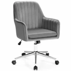 Costway Velvet Accent Office Armchair Adjustable Swivel Removable Cushion PinkBlueGrey -Living Room Chairs store unnamed file 5957