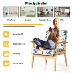 Costway Modern Accent Armchair Upholstered Lounge Chair w/Rubber Wood Leg Yellow Blue Floral -Living Room Chairs store unnamed file 5961