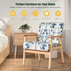 Costway Modern Accent Armchair Upholstered Lounge Chair w/Rubber Wood Leg Yellow Blue Floral -Living Room Chairs store unnamed file 5963