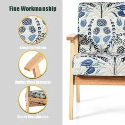 Costway Modern Accent Armchair Upholstered Lounge Chair w/Rubber Wood Leg Yellow Blue Floral -Living Room Chairs store unnamed file 5964