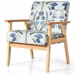Costway Modern Accent Armchair Upholstered Lounge Chair w/Rubber Wood Leg Yellow Blue Floral -Living Room Chairs store unnamed file 5966