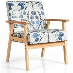 Costway Modern Accent Armchair Upholstered Lounge Chair w/Rubber Wood Leg Yellow Blue Floral -Living Room Chairs store unnamed file 5968