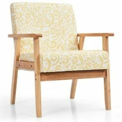 Costway Modern Accent Armchair Upholstered Lounge Chair w/Rubber Wood Leg Yellow Blue Floral -Living Room Chairs store unnamed file 5969