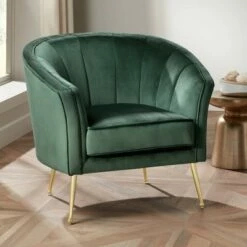 55 Downing Street Leighton Green Velvet and Gold Tufted Accent Chair