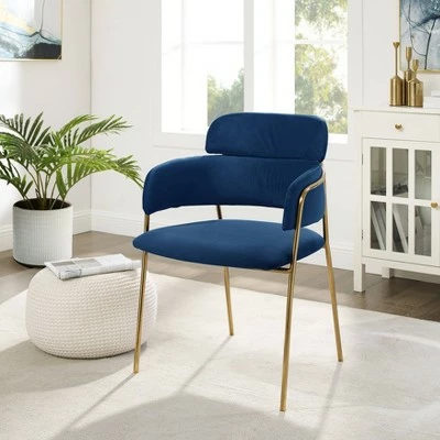 Metal Frame Velvet Accent Chair Blue - HomeFare 3 Metal Frame Velvet Accent Chair Blue - HomeFare