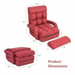Costway Folding Floor Armchair w/ 6-position Adjustable Back & Lumbar Pillow RedGrey -Living Room Chairs store unnamed file 6163
