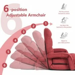 Costway Folding Floor Armchair w/ 6-position Adjustable Back & Lumbar Pillow RedGrey -Living Room Chairs store unnamed file 6164