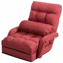 Costway Folding Floor Armchair w/ 6-position Adjustable Back & Lumbar Pillow RedGrey -Living Room Chairs store unnamed file 6171