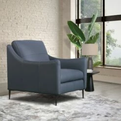 Luna 100% Top Grain Leather Chair - Abbyson Living French Blue