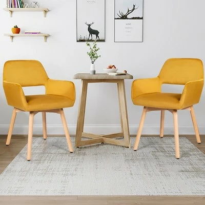 Costway Set of 4 Modern Accent Armchairs Velvet Fabric Leisure Chairs Club Guest Yellow 5 Costway Set of 4 Modern Accent Armchairs Velvet Fabric Leisure Chairs Club Guest Yellow - Image 3
