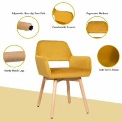 Costway Set of 4 Modern Accent Armchairs Velvet Fabric Leisure Chairs Club Guest Yellow 16 Costway Set of 4 Modern Accent Armchairs Velvet Fabric Leisure Chairs Club Guest Yellow -Living Room Chairs store unnamed file 6242
