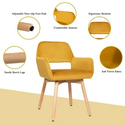 Costway Set of 4 Modern Accent Armchairs Velvet Fabric Leisure Chairs Club Guest Yellow 8 Costway Set of 4 Modern Accent Armchairs Velvet Fabric Leisure Chairs Club Guest Yellow - Image 6