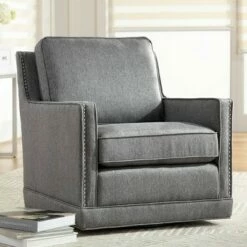 Studio 55D Clinton Mica Gray Linen Fabric Swivel Chair