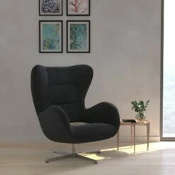 Merrick Lane Ergonomic High-Back Lounge Chair 360° Swivel Accent Chair Side Chair with 4 Star Alloy Base