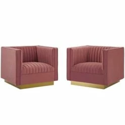 Set of 2 Sanguine Vertical Tufted Upholstered Performance Velvet Armchairs - Modway Gray