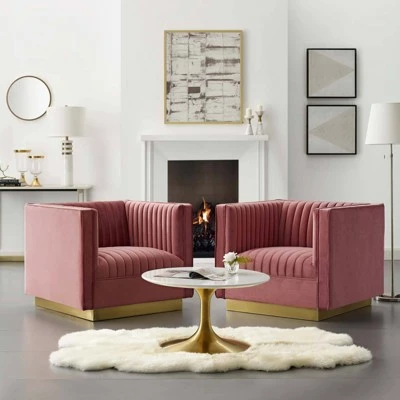 Set of 2 Sanguine Vertical Tufted Upholstered Performance Velvet Armchairs - Modway Gray 6 Set of 2 Sanguine Vertical Tufted Upholstered Performance Velvet Armchairs - Modway Gray - Image 4