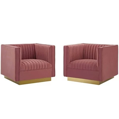 Set of 2 Sanguine Vertical Tufted Upholstered Performance Velvet Armchairs - Modway Gray 7 Set of 2 Sanguine Vertical Tufted Upholstered Performance Velvet Armchairs - Modway Gray - Image 5