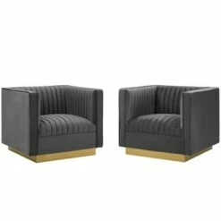 Set of 2 Sanguine Vertical Tufted Upholstered Performance Velvet Armchairs - Modway Gray 14 Set of 2 Sanguine Vertical Tufted Upholstered Performance Velvet Armchairs - Modway Gray -Living Room Chairs store unnamed file 6329
