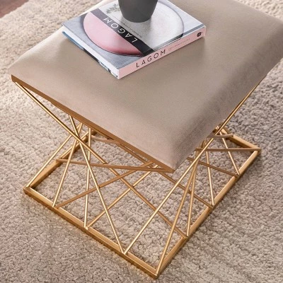 Stonmor Square Upholstered Stool Gray/Gold - Aiden Lane 4 Stonmor Square Upholstered Stool Gray/Gold - Aiden Lane - Image 2