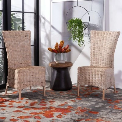 Set of 2 Allen Accent Chairs Natural White Wash - Safavieh 3 Set of 2 Allen Accent Chairs Natural White Wash - Safavieh