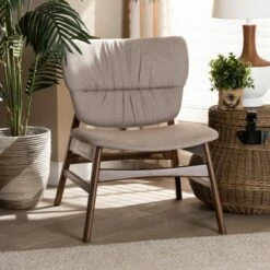 Benito Fabric Upholstered Wood Accent Chair - Baxton Studio Gray/walnut Brown -Living Room Chairs store unnamed file 7397