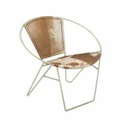 Contemporary Goat Leather and Iron Accent Chair - Olivia & May Brown -Living Room Chairs store unnamed file 7419