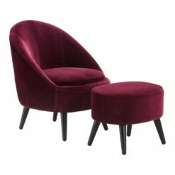 Nico Mid Century Modern Accent Chair and Ottoman Set French Merlot Red Velvet - Adore Decor -Living Room Chairs store unnamed file 7456