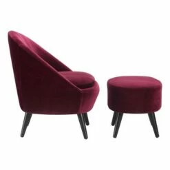 Nico Mid Century Modern Accent Chair and Ottoman Set French Merlot Red Velvet - Adore Decor -Living Room Chairs store unnamed file 7459
