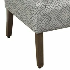 Geometric Pattern Fabric Upholstered Wooden Accent Chair with Swooping Armrests Gray/Brown - Benzara -Living Room Chairs store unnamed file 7511