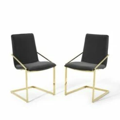 Set of 2 Pitch Dining Armchairs Performance Velvet - Modway Gold/ivory