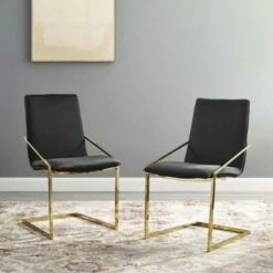 Set of 2 Pitch Dining Armchairs Performance Velvet - Modway Gold/ivory -Living Room Chairs store unnamed file 7686