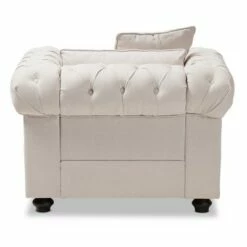 Baxton Studio Alaise Modern Classic Linen Tufted Scroll Arm Chesterfield Chair Beige -Living Room Chairs store unnamed file 770