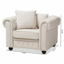 Baxton Studio Alaise Modern Classic Linen Tufted Scroll Arm Chesterfield Chair Beige -Living Room Chairs store unnamed file 775