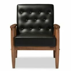 Sorrento Mid - Century Retro Modern Faux Leather Upholstered Wooden Lounge Chair - Baxton Studio Black