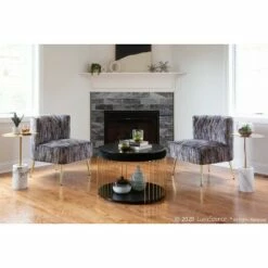 Fran Contemporary Upholstered Slipper Chair - LumiSource Gold/gray -Living Room Chairs store unnamed file 7882