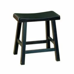 Set of 2 18" Wooden Counter Height Stool with Saddle Seat - Benzara Black