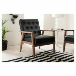 Sorrento Mid - Century Retro Modern Faux Leather Upholstered Wooden Lounge Chair - Baxton Studio Black -Living Room Chairs store unnamed file 790